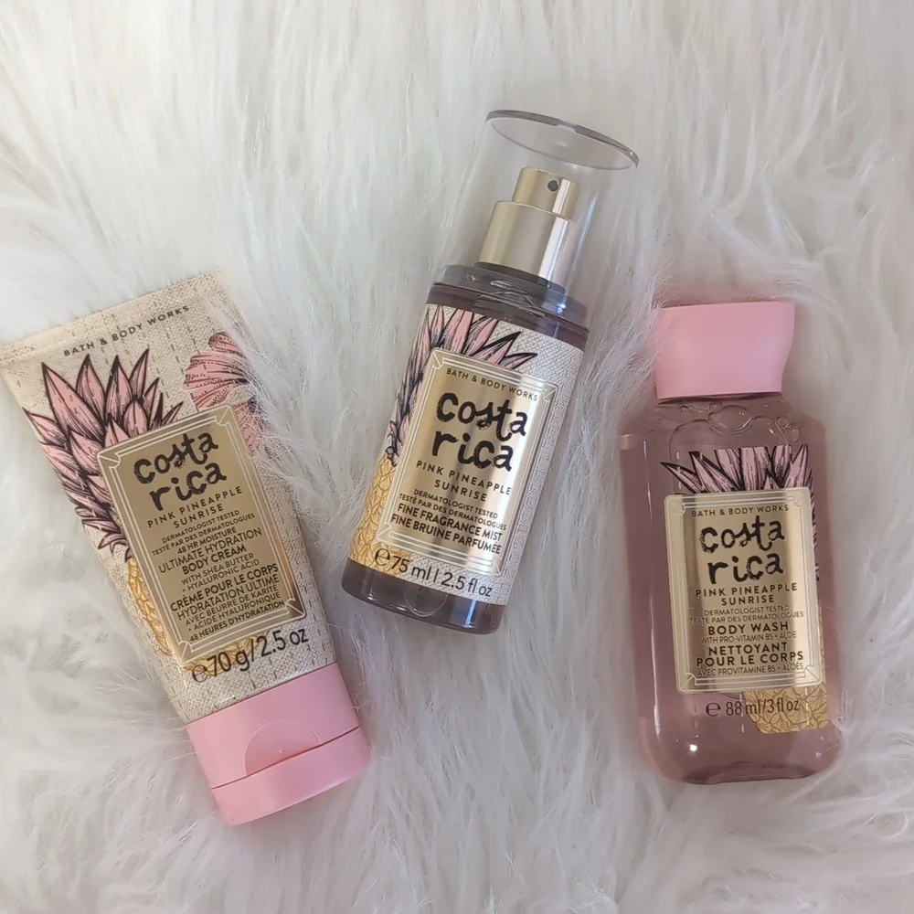 Bath & Body Works Costa Rica 🍍 Pink Pineapple Sunrise Shower Trio, Travel Size - Picture 2 of 8
